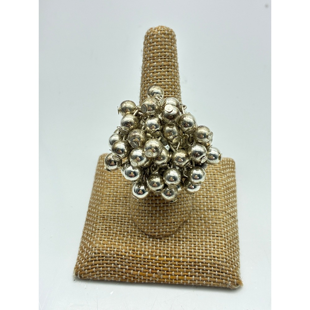 Statement Stretch Rings Lot of 3 Silver Cluster Grey Flower Autumn Beaded - Picture 3 of 13